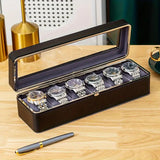 Luxury transparent-lid watch box with 6 fabric-lined compartments, portable and shockproof design, suitable for both men and women. Ideal for home, travel, or gifting—a refined storage solution for fine watches and jewelry. (brown) - Front View