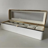 Luxury transparent-lid watch box with 6 fabric-lined compartments, portable and shockproof design, suitable for both men and women. Ideal for home, travel, or gifting—a refined storage solution for fine watches and jewelry. (brown) - Extra Image