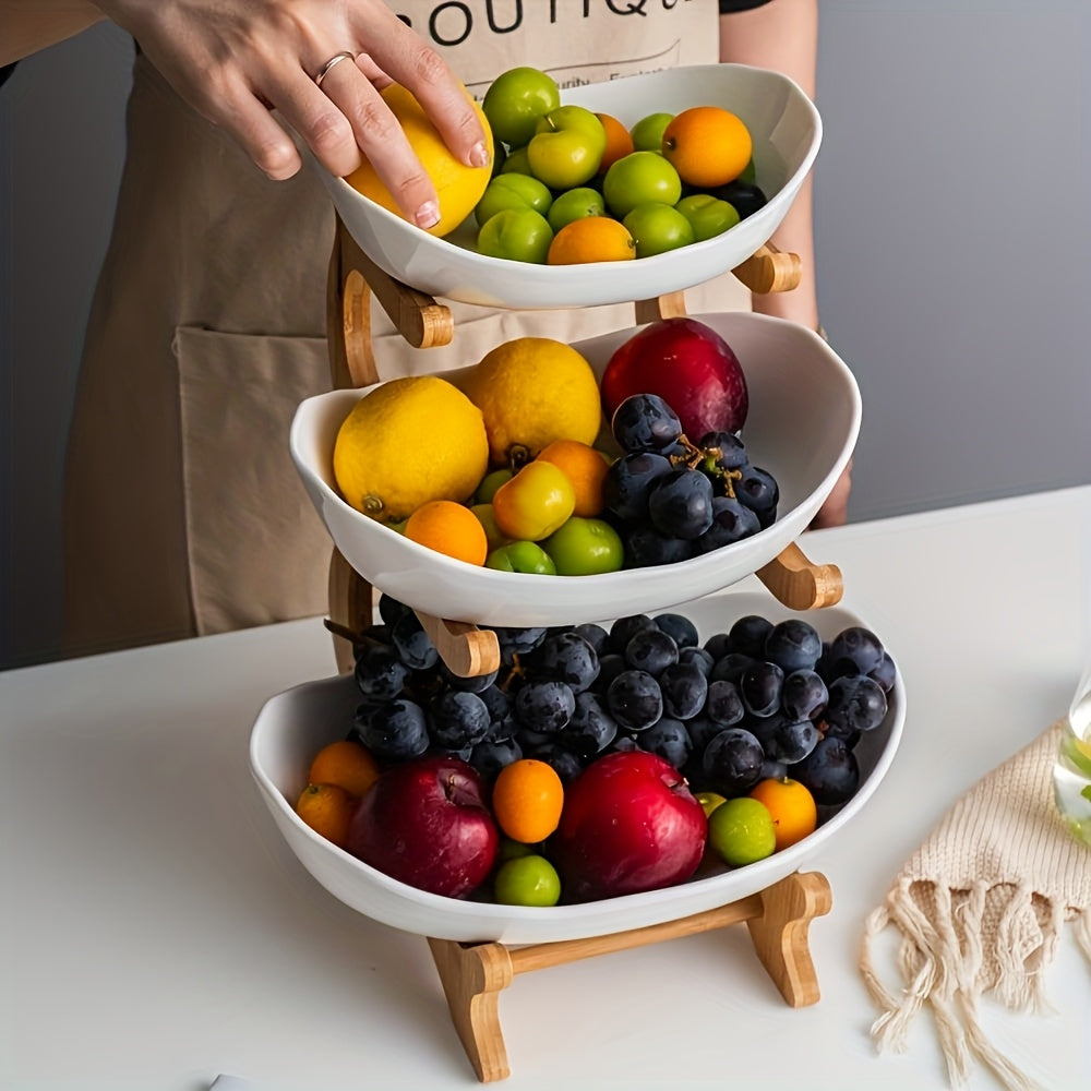 **Nordic-Style Two-Tier Extendable Fruit Tray | Creative Living Room Snack Stand, Adjustable Height, Anti-Slip Expandable Display Tray**(White)