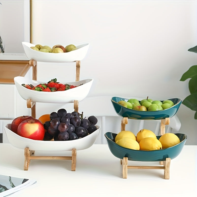 **Nordic-Style Two-Tier Extendable Fruit Tray | Creative Living Room Snack Stand, Adjustable Height, Anti-Slip Expandable Display Tray**(White)