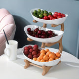 **Nordic-Style Two-Tier Extendable Fruit Tray | Creative Living Room Snack Stand, Adjustable Height, Anti-Slip Expandable Display Tray**(White) - Close-Up Angle