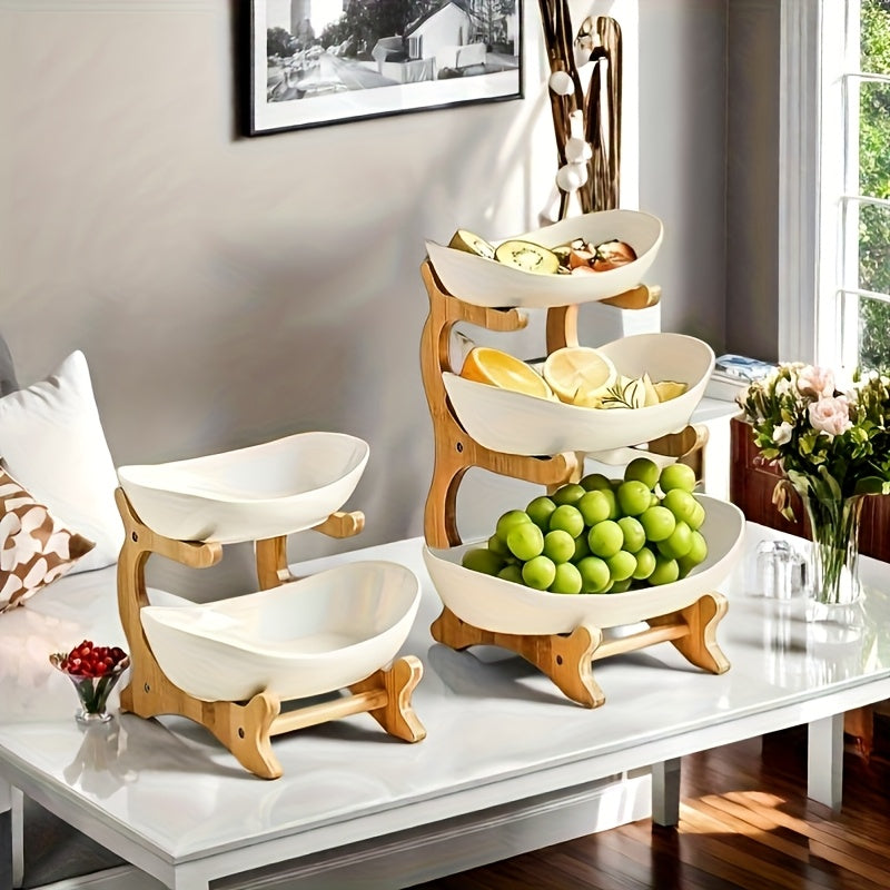 **Nordic-Style Two-Tier Extendable Fruit Tray | Creative Living Room Snack Stand, Adjustable Height, Anti-Slip Expandable Display Tray**(White)