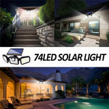 74 LED Solar Motion Sensor Light, 3 Brightness Modes Outdoor Wall Light, Suitable for Front Door, Yard, Garage, Patio - Top-Down View