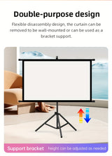72in Portable and mobile projection screen with tripod stand, 16:9 HD format, suitable for home theater and indoor wall mounting. Made of polyester fabric, easy to set up and use. Ideal for office presentations and home entertainment, ready to use right o