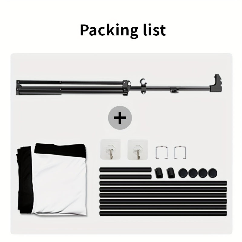 120in Portable and mobile projection screen with tripod stand, 16:9 HD format, suitable for home theater and indoor wall mounting. Made of polyester fabric, easy to set up and use. Ideal for office presentations and home entertainment, ready to use right