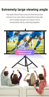 120in Portable and mobile projection screen with tripod stand, 16:9 HD format, suitable for home theater and indoor wall mounting. Made of polyester fabric, easy to set up and use. Ideal for office presentations and home entertainment, ready to use right