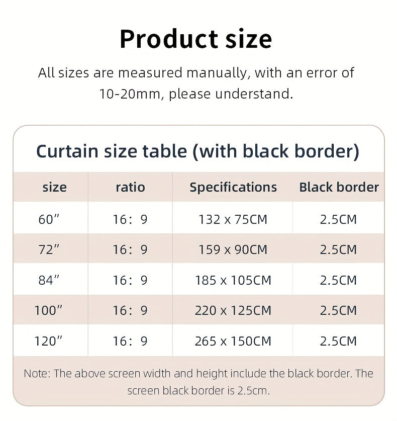 120in Portable and mobile projection screen with tripod stand, 16:9 HD format, suitable for home theater and indoor wall mounting. Made of polyester fabric, easy to set up and use. Ideal for office presentations and home entertainment, ready to use right
