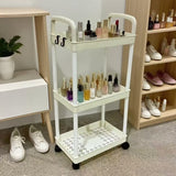 Five-Tier Rolling Cosmetics Storage Rack - Made of durable plastic, equipped with 360-degree swivel casters, strong load-bearing capacity - Suitable for bathroom, bedroom, kitchen, and home storage | BLACK - Rear View