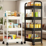 Five-Tier Rolling Cosmetics Storage Rack - Made of durable plastic, equipped with 360-degree swivel casters, strong load-bearing capacity - Suitable for bathroom, bedroom, kitchen, and home storage | BLACK - Close-Up Angle