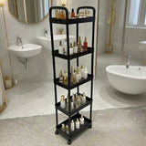 Five-Tier Rolling Cosmetics Storage Rack - Made of durable plastic, equipped with 360-degree swivel casters, strong load-bearing capacity - Suitable for bathroom, bedroom, kitchen, and home storage | White