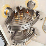 Space-Saving Suction Cup Bathroom Storage Rack | No Drilling Required, Strong Triangular Storage Shelf with Hooks, Suitable for Shower and Bathroom Walls/Tiles, Multi-Functional Organizer, All-Season Use, Bathroom Organization, Bathroom Accessories - Close-Up Angle