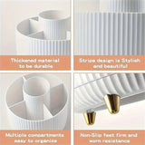 360° Rotating Multi-Compartment Makeup Brush Holder: Luxurious Vertical Texture with Golden Feet Design, Scientifically Organized Storage, One Cylinder to Tidy Your Vanity Table(White))