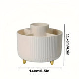 360° Rotating Multi-Compartment Makeup Brush Holder: Luxurious Vertical Texture with Golden Feet Design, Scientifically Organized Storage, One Cylinder to Tidy Your Vanity Table.(Black) - Front View