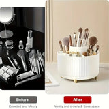 360° Rotating Multi-Compartment Makeup Brush Holder: Luxurious Vertical Texture with Golden Feet Design, Scientifically Organized Storage, One Cylinder to Tidy Your Vanity Table.(Black) - Rear View
