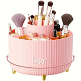 360° Rotating Multi-Compartment Makeup Brush Holder: Luxurious Vertical Texture with Golden Feet Design, Scientifically Organized Storage, One Cylinder to Tidy Your Vanity Table.