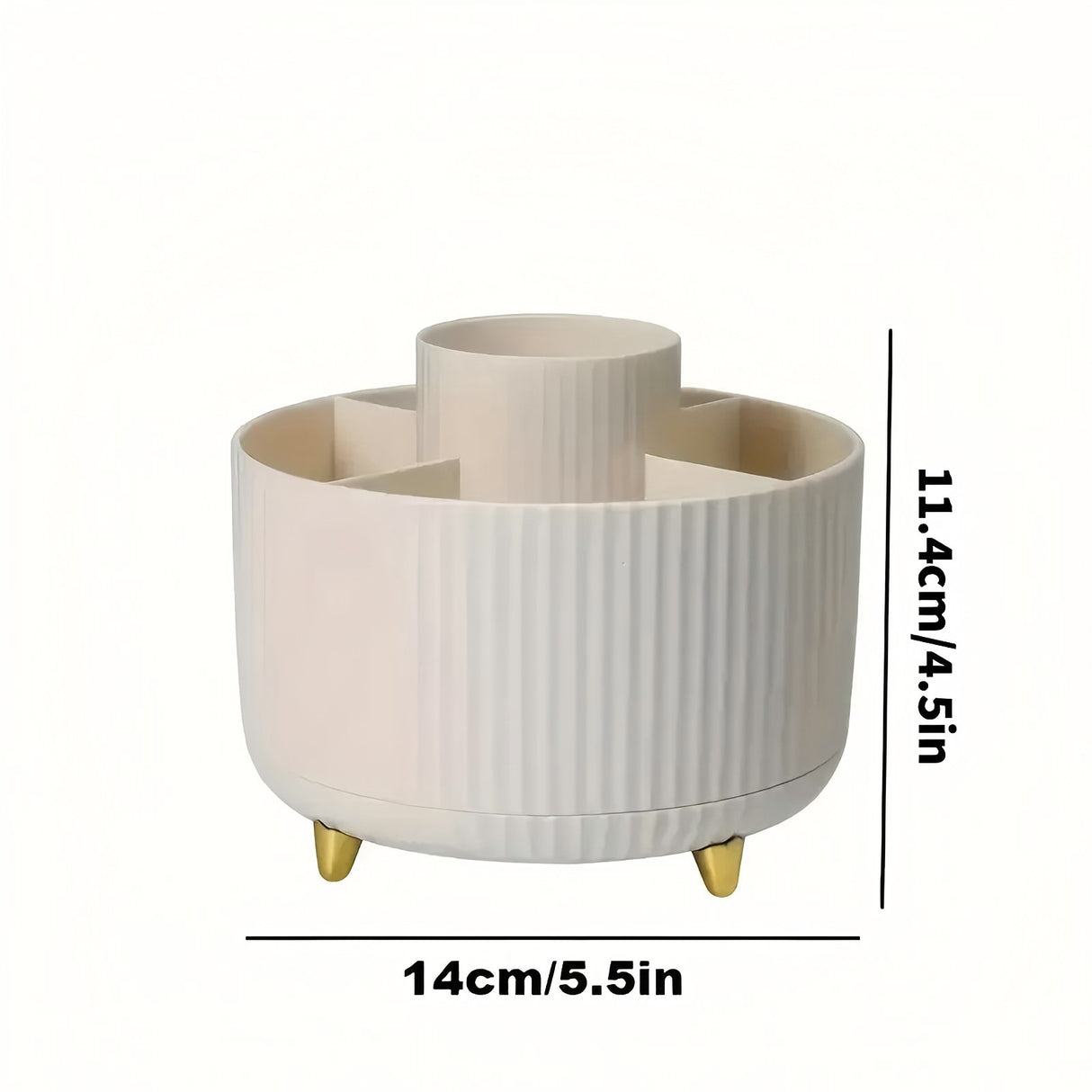 360° Rotating Multi-Compartment Makeup Brush Holder: Luxurious Vertical Texture with Golden Feet Design, Scientifically Organized Storage, One Cylinder to Tidy Your Vanity Table.