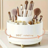 360° Rotating Multi-Compartment Makeup Brush Holder: Luxurious Vertical Texture with Golden Feet Design, Scientifically Organized Storage, One Cylinder to Tidy Your Vanity Table. - 45-Degree Angle