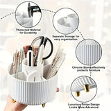 360° Rotating Multi-Compartment Makeup Brush Holder: Luxurious Vertical Texture with Golden Feet Design, Scientifically Organized Storage, One Cylinder to Tidy Your Vanity Table. - Low Angle