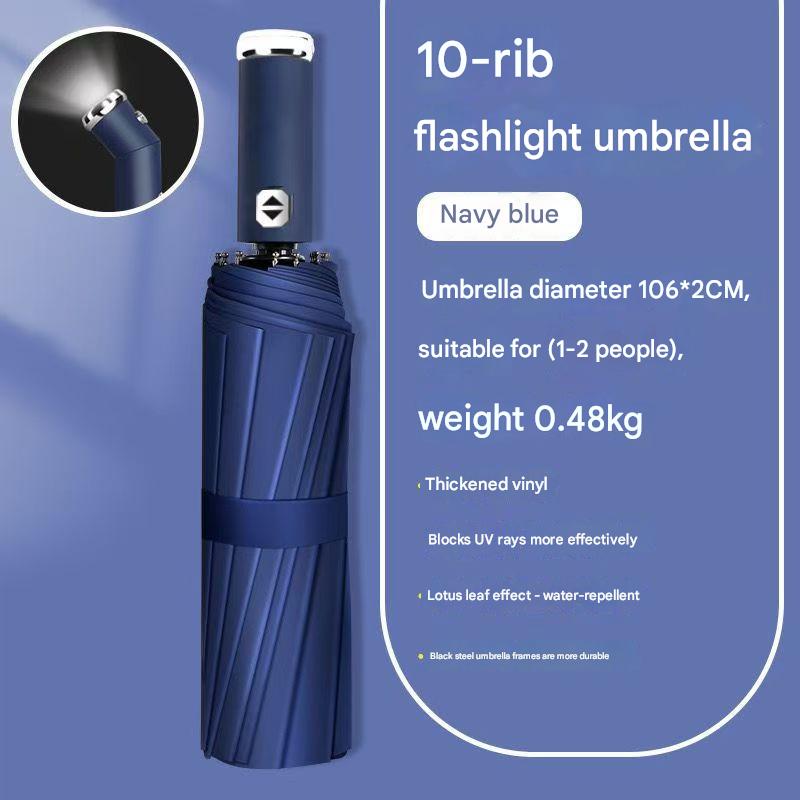 Blue Reinforced Black Coating Umbrella, featuring a 10-rib black steel frame for durability, approximately 106cm in diameter, lightweight and portable. Combines lotus-effect water repellency with strong UV protection, an ideal companion for 1–2 people on
