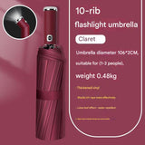 Wine Red Reinforced Black Coating Umbrella, featuring a 10-rib black steel frame for durability, approximately 106cm in diameter, lightweight and portable. Combines lotus-effect water repellency with strong UV protection, an ideal companion for 1–2 people