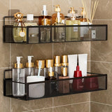 Wrought Iron Bathroom Storage Basket, Wall-Mounted Self-Adhesive Toothbrush Holder, Cosmetic & Condiment Shower Shelves, Kitchen & Bathroom Decorative Accessories/ BLACK