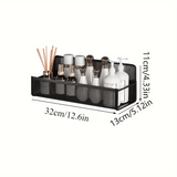 Wrought Iron Bathroom Storage Basket, Wall-Mounted Self-Adhesive Toothbrush Holder, Cosmetic & Condiment Shower Shelves, Kitchen & Bathroom Decorative Accessories/ BLACK - Top-Down View