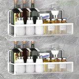 Wrought Iron Bathroom Storage Basket, Wall-Mounted Self-Adhesive Toothbrush Holder, Cosmetic & Condiment Shower Shelves, Kitchen & Bathroom Decorative Accessories/ BLACK