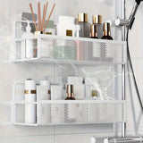 Wrought Iron Bathroom Storage Basket, Wall-Mounted Self-Adhesive Toothbrush Holder, Cosmetic & Condiment Shower Shelves, Kitchen & Bathroom Decorative Accessories/ BLACK