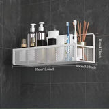 Wrought Iron Bathroom Storage Basket, Wall-Mounted Self-Adhesive Toothbrush Holder, Cosmetic & Condiment Shower Shelves, Kitchen & Bathroom Decorative Accessories/ BLACK - Low Angle