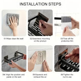 Wall-Mounted Shower Caddy: Large-Capacity, No-Drill Floating Shelf for Bathroom & Kitchen - Space-Saving & Easy to Install