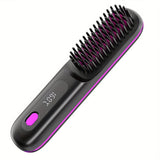 Cordless Hair Straightener Brush: Dual 2000mAh batteries for long-lasting power, fast heating, creates smooth styles anytime, anywhere.(Black) - Front View