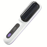 Cordless Hair Straightener Brush: Dual 2000mAh batteries for long-lasting power, fast heating, creates smooth styles anytime, anywhere.(Black) - Close-Up Angle