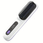 White Cordless Hair Straightener Brush: Dual 2000mAh batteries for long-lasting power, fast heating, creates smooth styles anytime, anywhere.