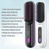 White Cordless Hair Straightener Brush: Dual 2000mAh batteries for long-lasting power, fast heating, creates smooth styles anytime, anywhere. - Close-Up Angle