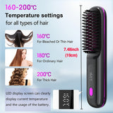 White Cordless Hair Straightener Brush: Dual 2000mAh batteries for long-lasting power, fast heating, creates smooth styles anytime, anywhere.