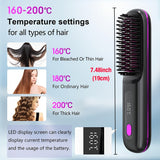 White Cordless Hair Straightener Brush: Dual 2000mAh batteries for long-lasting power, fast heating, creates smooth styles anytime, anywhere. - Low Angle