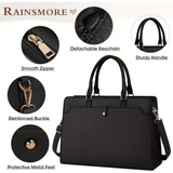 15.6-inch Laptop Tote Bag for Women, Large Capacity Faux Leather Work Tote, Waterproof Business Office Computer Bag, Ladies Travel Handbag & Shoulder Bag. - Low Angle