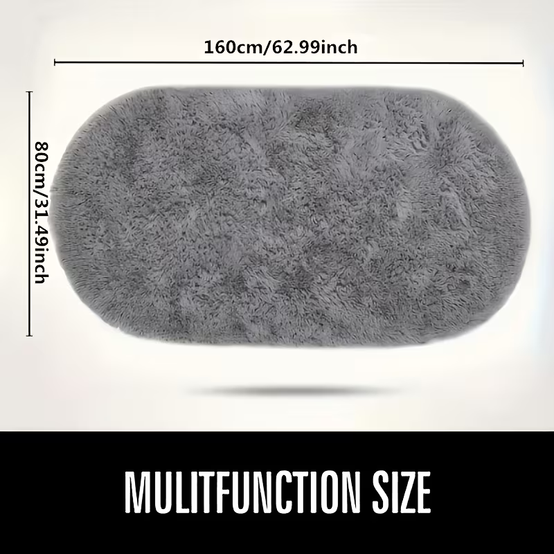 Oval Area Rug 80×160cm Soft Polyester Non-Slip Floor Mat for Bedroom Living Room Entryway Dark Grey