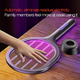 2-in-1 foldable and extendable electric mosquito swatter and purple insect lamp rechargeable fly swatter - USB-powered extendable pole, suitable for indoor, office, backyard, camping - portable mosquito killer, modern aesthetics, durable structure - Close-Up Angle