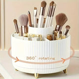 360-degree rotating makeup product storage box (black) - 1 plastic makeup storage box with 5 compartments inside - A multi-functional storage rack for makeup brushes, lipsticks, skincare products and stationery - A durable and odorless desktop storage box - 45-Degree Angle