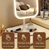 LED makeup mirror, portable travel mirror with foldable design and built-in lights, 3 lighting modes, intelligent adjustable light touch screen, USB rechargeable, portable illuminated beauty mirror, travel makeup stand with lights, bedroom makeup mirror, - Front View