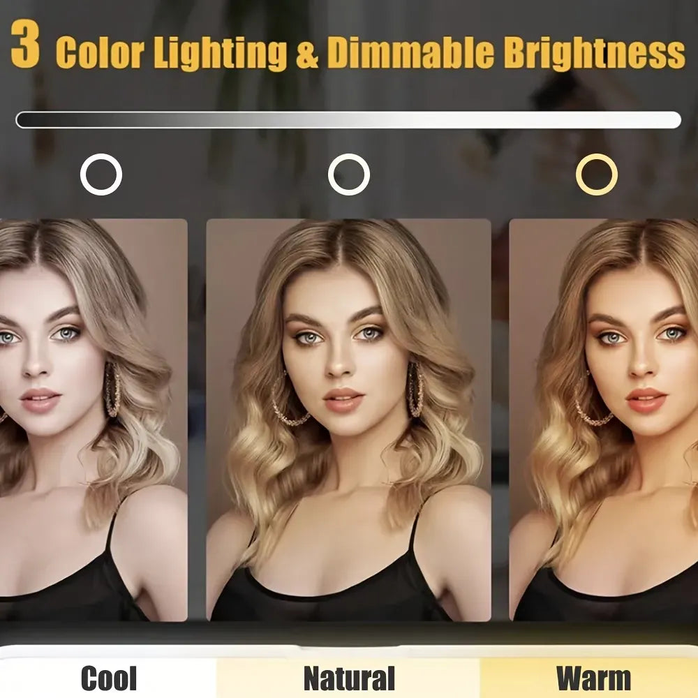 LED makeup mirror, portable travel mirror with foldable design and built-in lights, 3 lighting modes, intelligent adjustable light touch screen, USB rechargeable, portable illuminated beauty mirror, travel makeup stand with lights, bedroom makeup mirror,