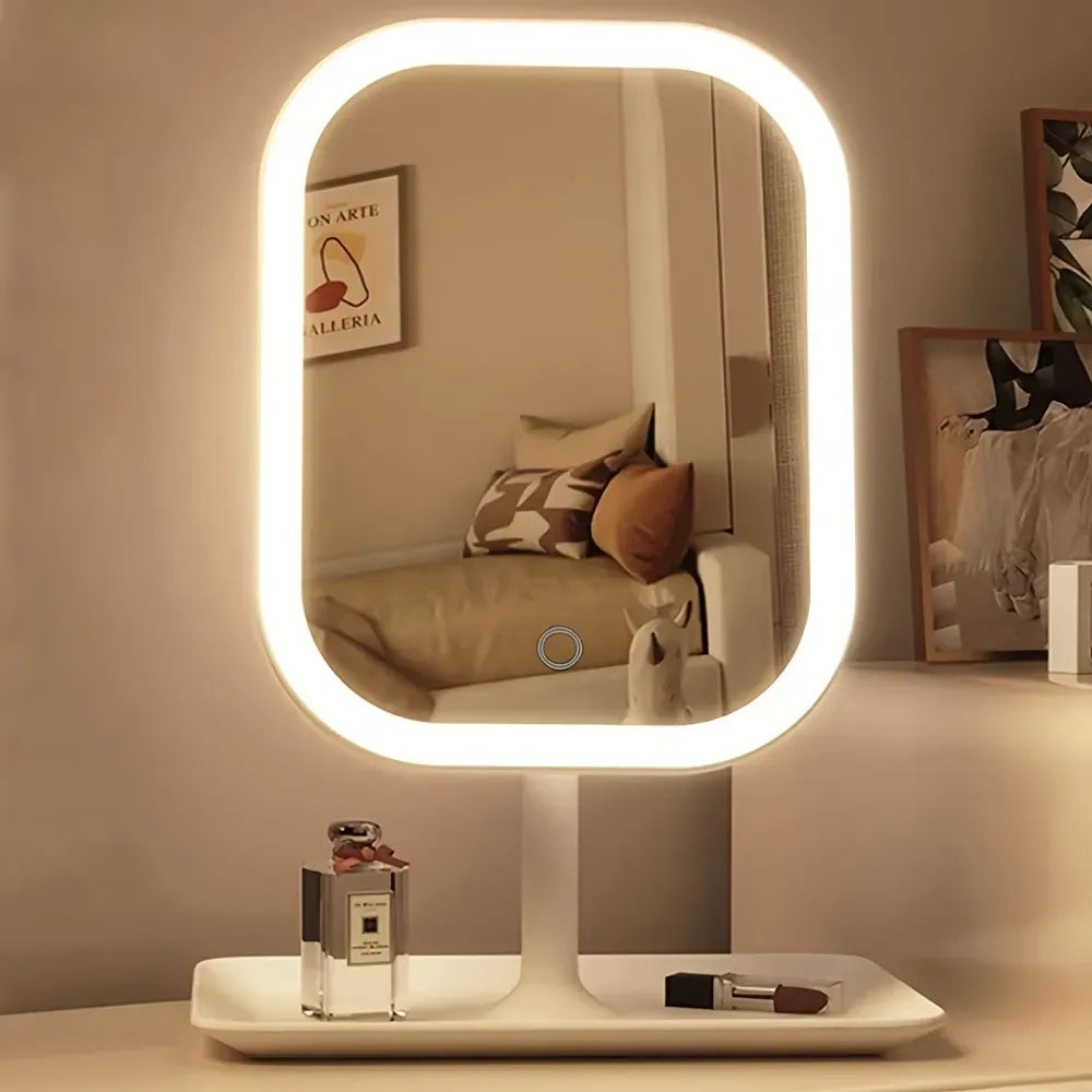 LED makeup mirror, portable travel mirror with foldable design and built-in lights, 3 lighting modes, intelligent adjustable light touch screen, USB rechargeable, portable illuminated beauty mirror, travel makeup stand with lights, bedroom makeup mirror,