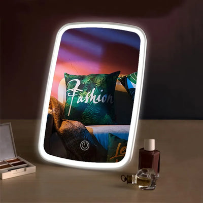 LED Makeup Mirror with Lights, 3 Color Lighting, Adjustable Brightness, Foldable Travel Vanity Mirror, USB Rechargeable Portable Dressing Mirror for Travel & Daily Use