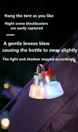 Two random color (green - yellow - white - red) outdoor camping lights, convenient for hiking, multi-scenario water bottle lights, ambient lights, suspended hanging lights with focused light