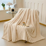 Luxurious faux rabbit fur blanket (180*200cm / white color) - feels like stroking a cat, with a pure color and simple style - soft, warm, comfortable, suitable for sofas, beds, offices and travels - multi-functional - Side View