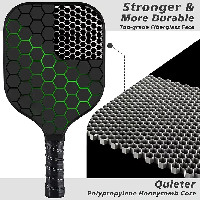 2 rackets, 4 balls, Pidike racket set (green), fiberglass graphite Pidike racket set, ball equipment including balls, bags, accessories, rackets, suitable for beginners and professionals