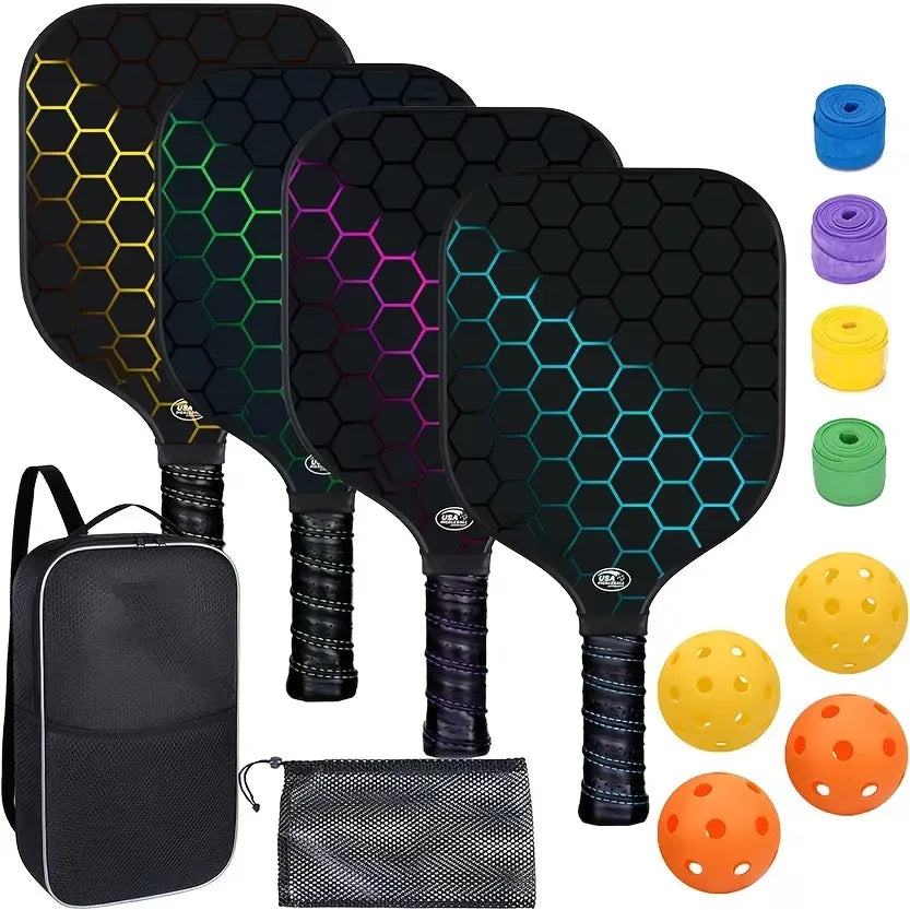 2 rackets, 4 balls, Pidike racket set (blue), fiberglass graphite Pidike racket set, ball equipment including balls, bags, accessories, rackets, suitable for beginners and professionals