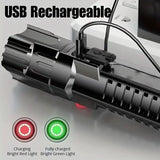 1 USB rechargeable flashlight, ultra-bright LED handheld outdoor emergency light, with telescopic zoom, wide beam, 1800mAh lithium battery, 150 lumens, suitable for camping, hiking, exploration and daily use, camping flashlight - 45-Degree Angle