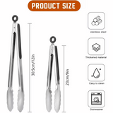 Stainless steel kitchen tongs set (2 pieces), silicone anti-slip handle, lockable barbecue food tongs, 22.86cm & 30.48cm, barbecue cooking tools